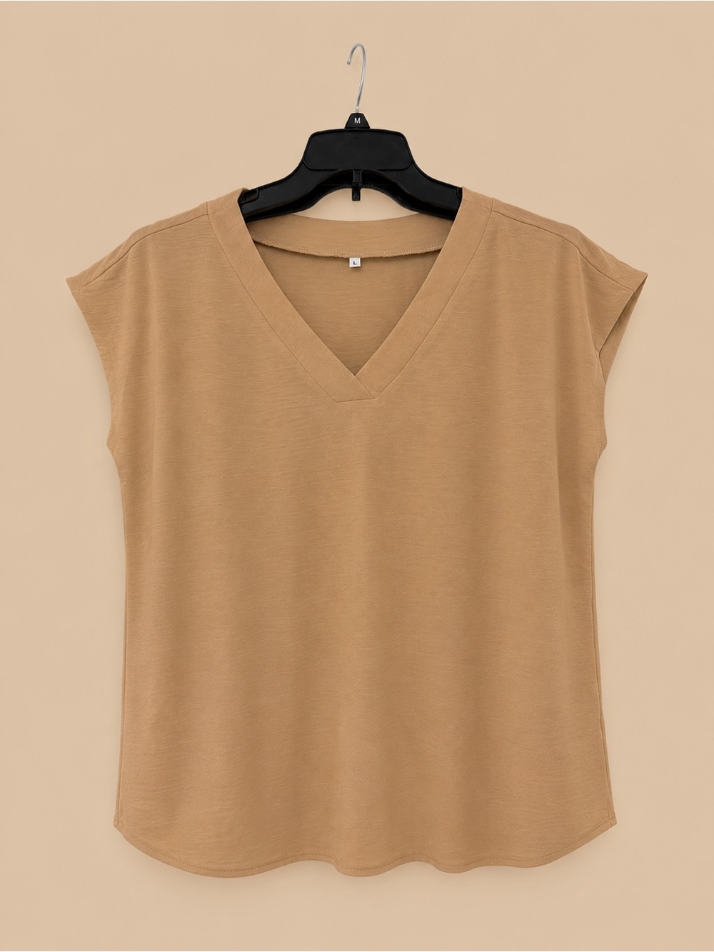 Women's V-Neck Cap Sleeve Top - Tan